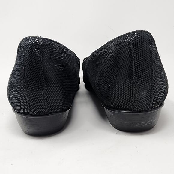 Munro Loafers Women 11 Wide Black Sheen Lizard Texture Low Rubber Heel 800080 - Picture 5 of 11